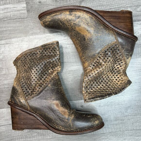 Bed Stu Dutchess Wedge Boots Distressed Stacked Heel Size 8 - Picture 7 of 10